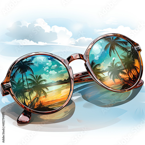 watercolor beach sunglasses clipart, Generative Ai