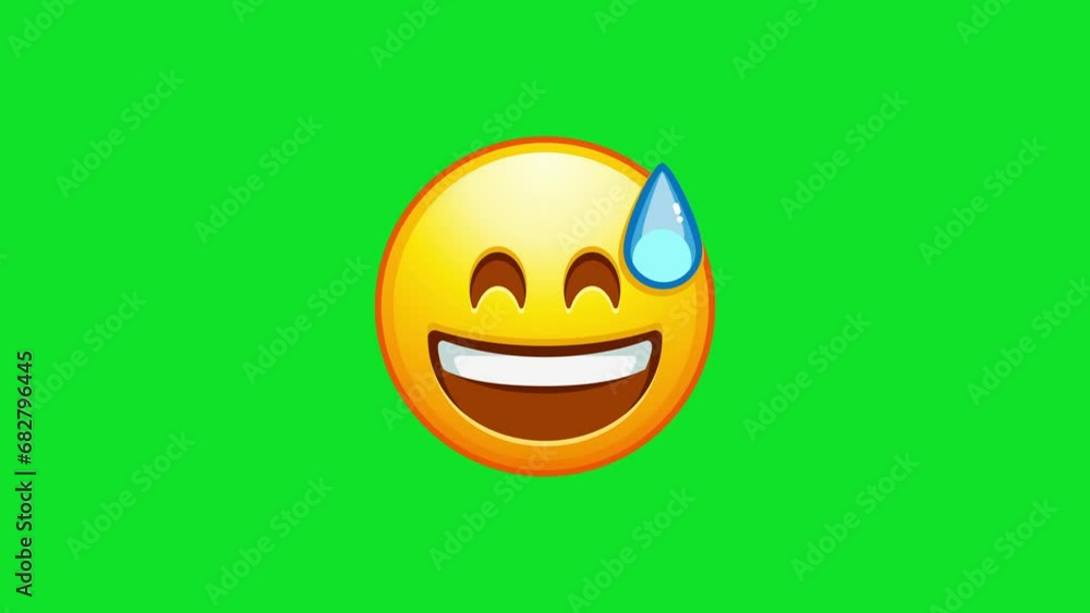 Grinning Face with Sweat Animated Emoji. Alpha channel, transparent background. 4K resolution loop animation.