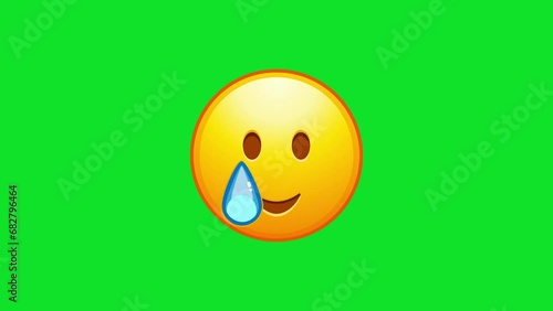 Smiling Face with Tear Animated Emoji. Alpha channel, transparent background. 4K resolution loop animation.