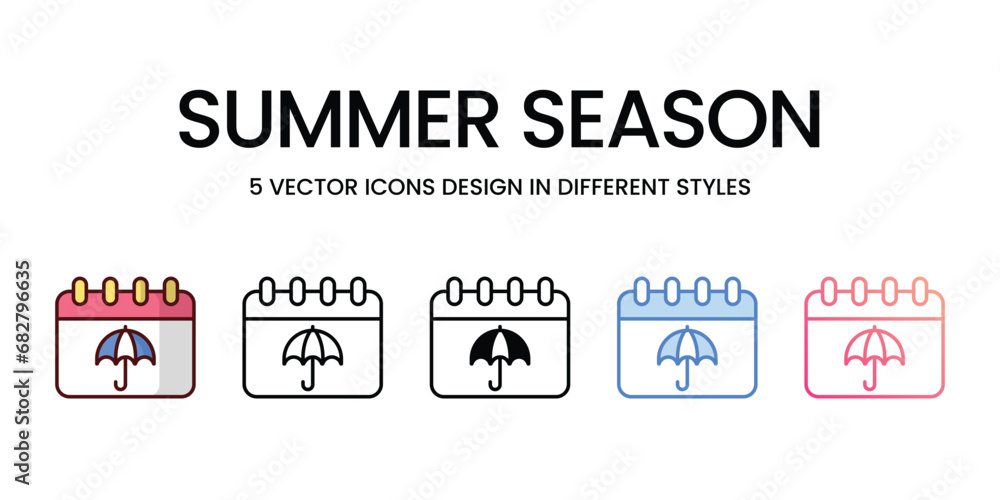 Summer Season Icon Design in Five style with Editable Stroke. Line, Solid, Flat Line, Duo Tone Color, and Color Gradient Line. Suitable for Web Page, Mobile App, UI, UX and GUI design. Summer Season Icon Design in Five style with Editable Stroke. Line, Solid, Flat Line, Duo Tone Color, and Color Gradient Line. Suitable for Web Page, Mobile App, UI, UX and GUI design.