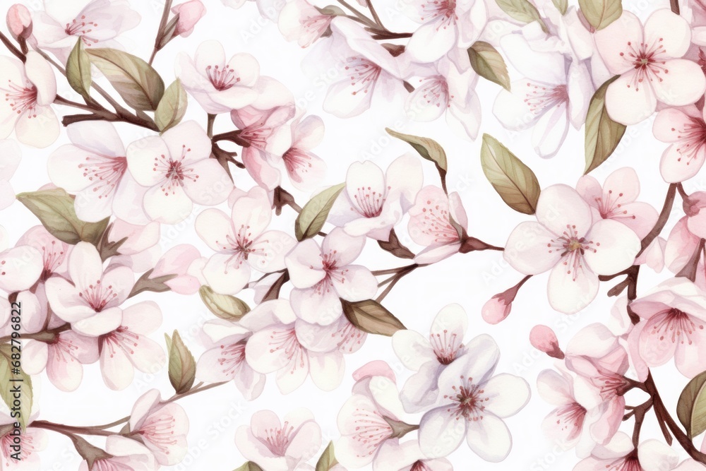 Floral pattern with blossom pink sakura flowers. Watercolor style