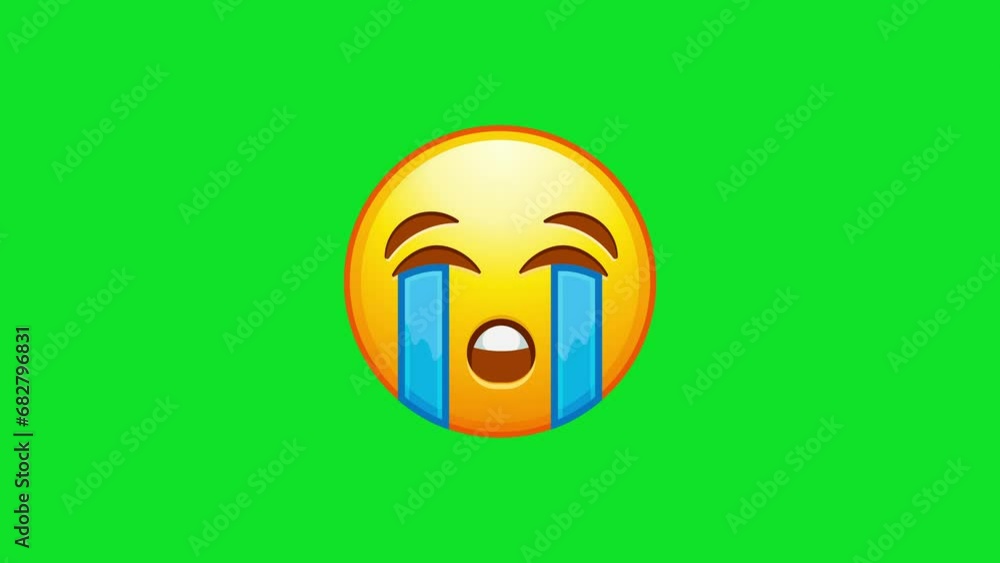 Loudly crying emoji. Yellow emoticon with streams of tears. Animated Emoji. Alpha channel, transparent background. 4K resolution loop animation.