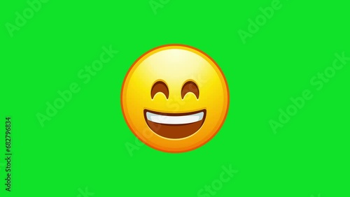 Beaming emoji with smiling eyes. Grinning emoticon with radiant smile. Animated Emoji. Alpha channel, transparent background. 4K resolution loop animation.
