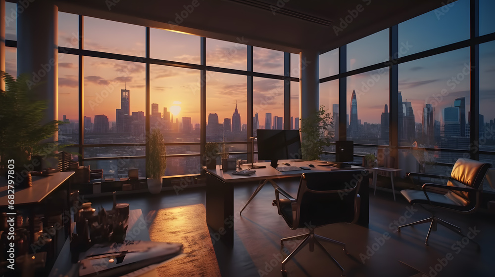 quiet atmosphere in the office with a view over a tall building quiet atmosphere in the office with a view over a tall building
