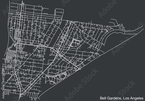 Detailed hand-drawn navigational urban street roads map of the CITY OF BELL GARDENS of the American LOS ANGELES CITY COUNCIL, UNITED STATES with vivid road lines and name tag on solid background
