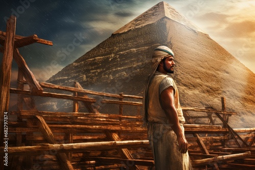Intact Ancient egyptian pyramid man. Ancient worker. Generate Ai photo