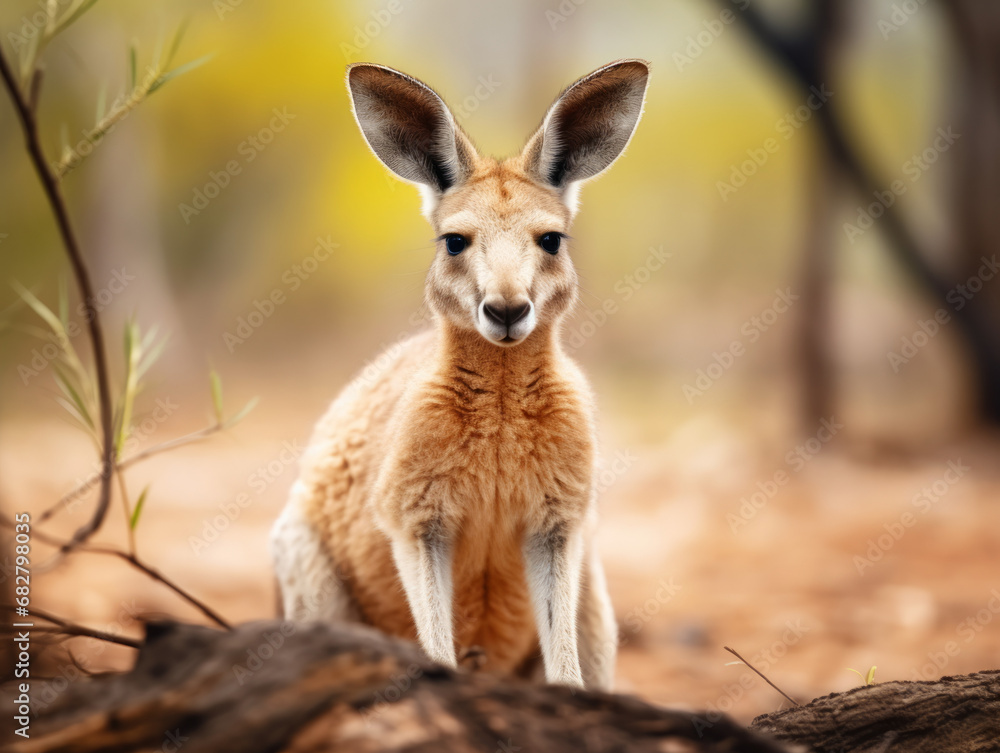An endearing kangaroo poses in the wild, showcasing its unique charm. An endearing kangaroo poses in the wild, showcasing its unique charm.