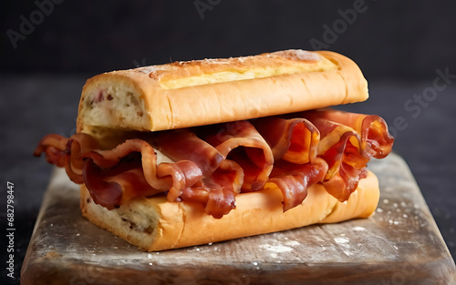 Capture the essence of Bacon Sarnie in a mouthwatering food photography shot Generative AI