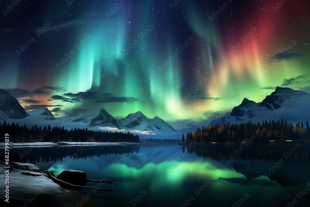 night landscape with aurora