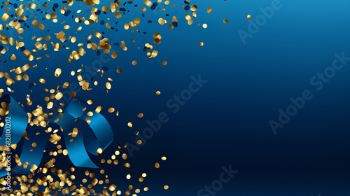 Golden Streamer Shiny Vector Blue Background. Happy Spiral Design. Star Celebrate Template. Yellow Carnival Branch.