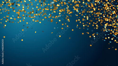 Golden Streamer Shiny Vector Blue Background. Happy Spiral Design. Star Celebrate Template. Yellow Carnival Branch.