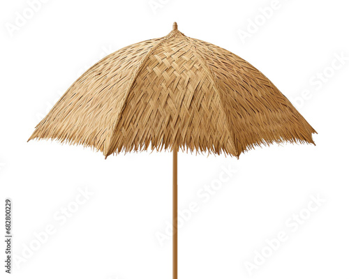 Straw beach umbrella isolated on white background