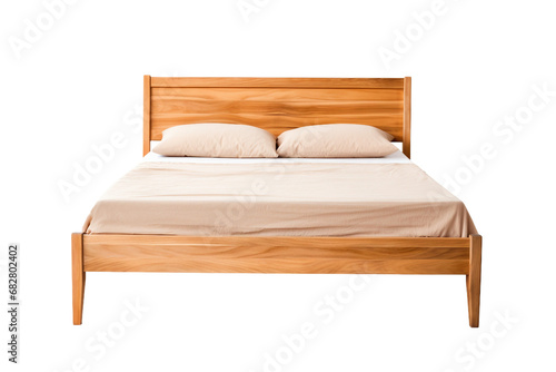 Sleek Wooden Bed Frame Contemporary on a transparent background