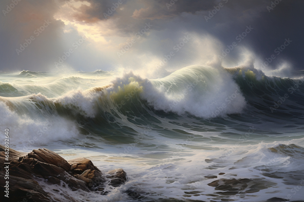 Obraz premium a stormy seascape, oil painting