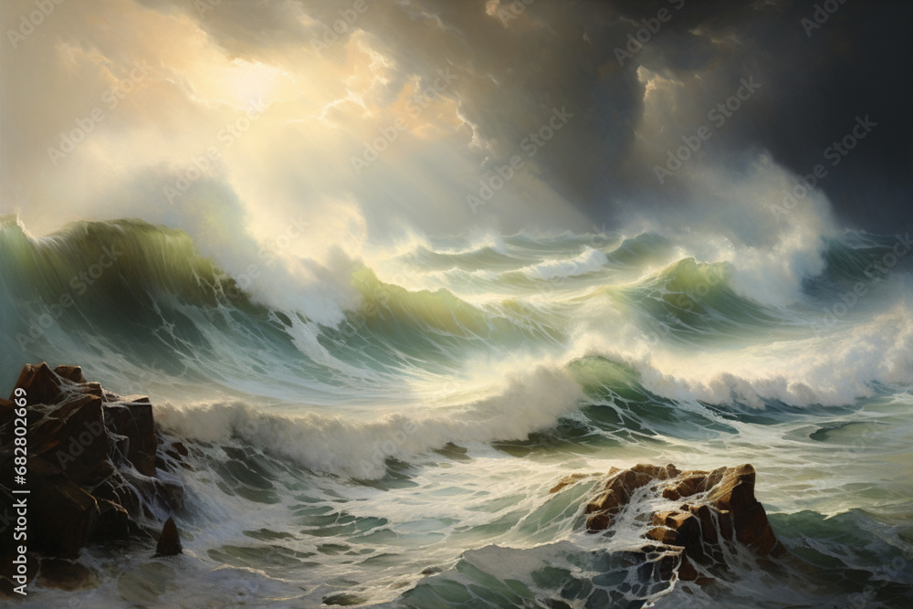 a stormy seascape, oil painting