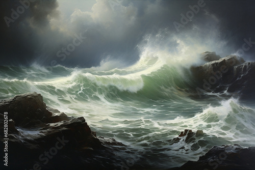 a stormy seascape, oil painting