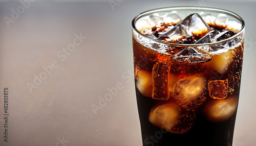 Cola drinking with ice in glass ready to refresh you