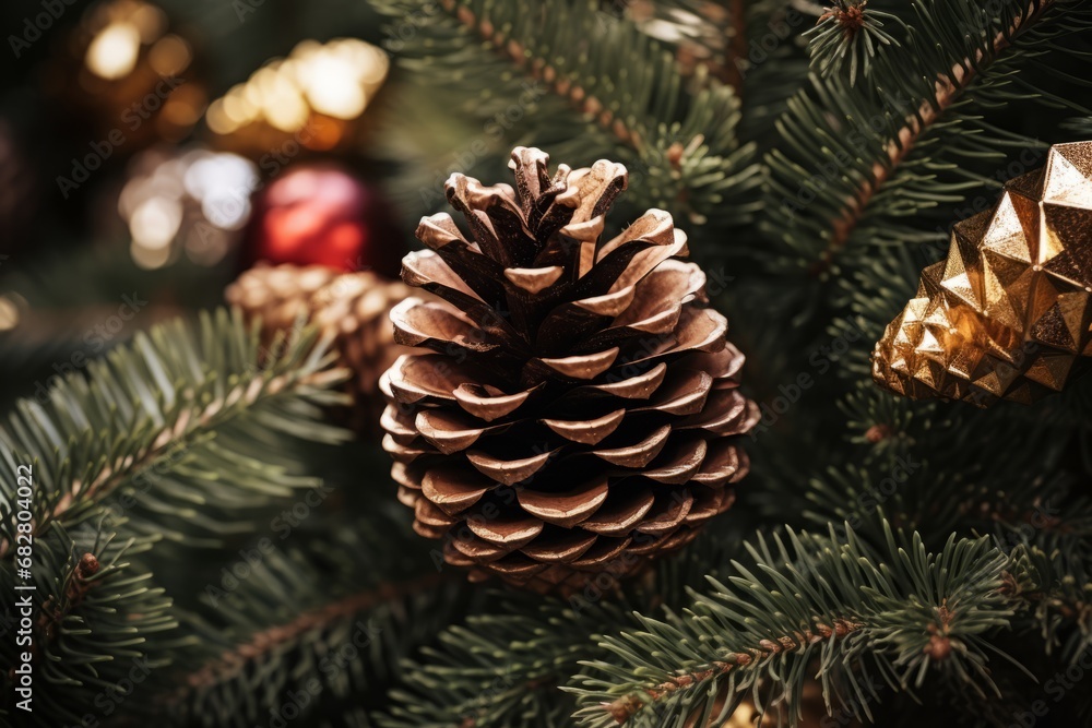 Detailed image of a decorative pine cone adding a touch of nature to the New Year festivities Detailed image of a decorative pine cone adding a touch of nature to the New Year festivities