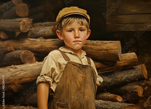 Industrious Carpenter boy sawmill. Craft worker. Generate Ai