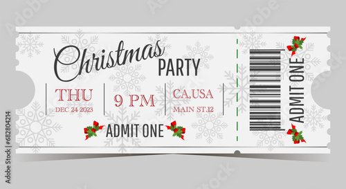 Christmas party white ticket template for admit one