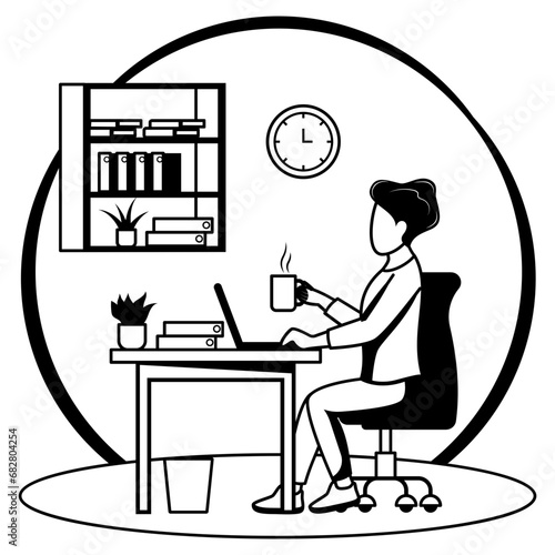 Lady manager Sitting at his desk with Correct Posture concept, promoting a healthy alignment of her spine vector design, White Collar Fatigue symbol, Sedentary lifestyle sign, office syndrome stock