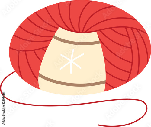 Red yarn ball isolated on white background. Vector illustration of skein of thread in cartoon simple flat style. Hobby, craft, handmade concept. Hand drawn cozy yarn ball