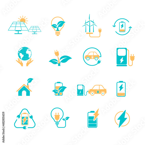 Green energy renewable icons. ecology and green electricity icons.