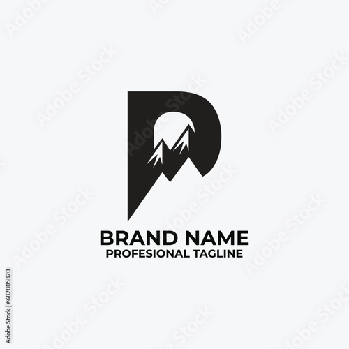 Letter P peak mountain logo design unique  icon design vector
