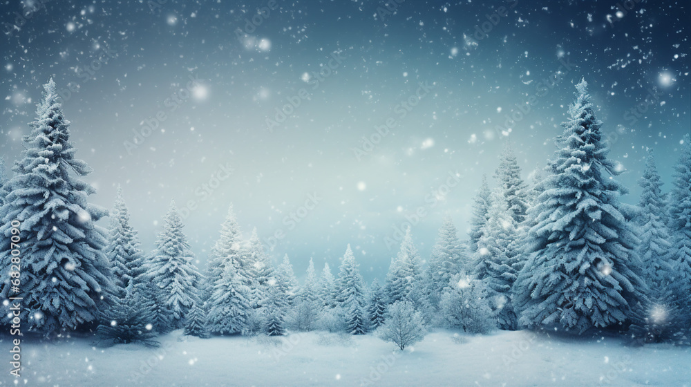Christmas Winter Wonderland Scene with Snowy Fir Trees Christmas Winter Wonderland Scene with Snowy Fir Trees