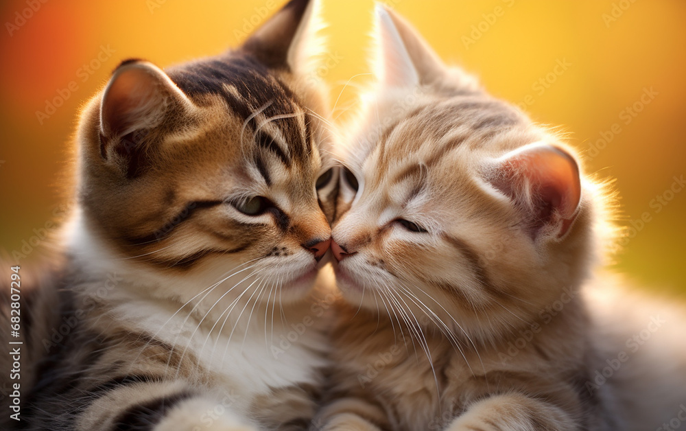 Emoção animal , capturando o abraço terno de casal de gatos Emoção animal , capturando o abraço terno de casal de gatos