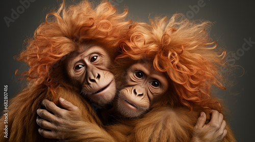 casal de macacos engraçados abraçados, feliz dia dos namorados animal  photo