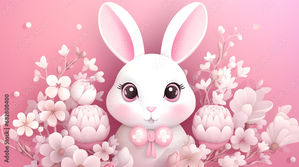 Cute Easter bunny with flowers. Cute Easter bunny with flowers.