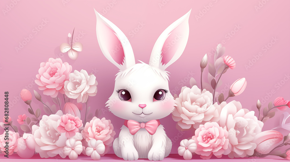 Cute Easter bunny with flowers. Cute Easter bunny with flowers.