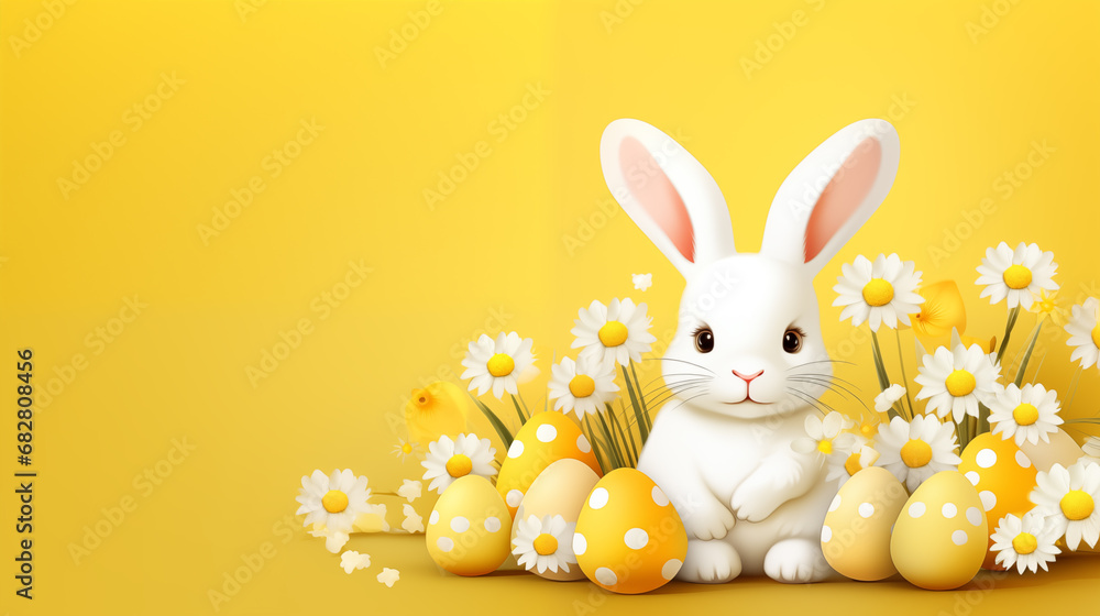 Obraz premium Cute Easter bunny with flowers.