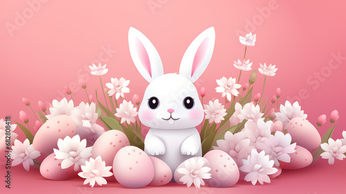 Cute Easter bunny with flowers.