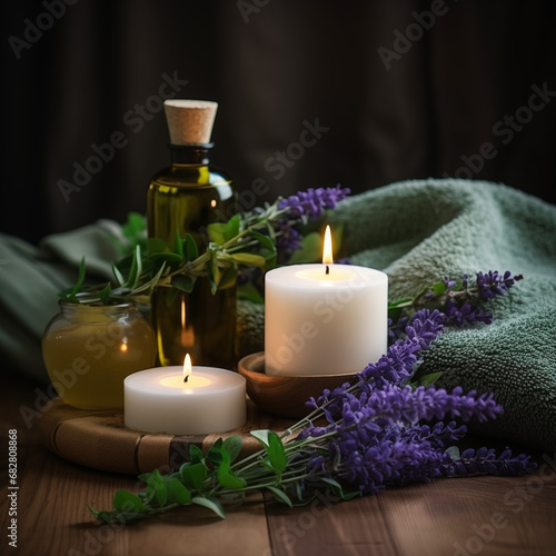 spa and care with candles and oils. 