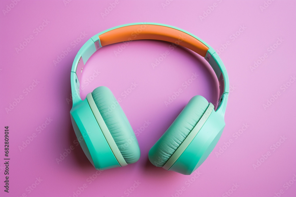 Modern headphones on a pink background Modern headphones on a pink background