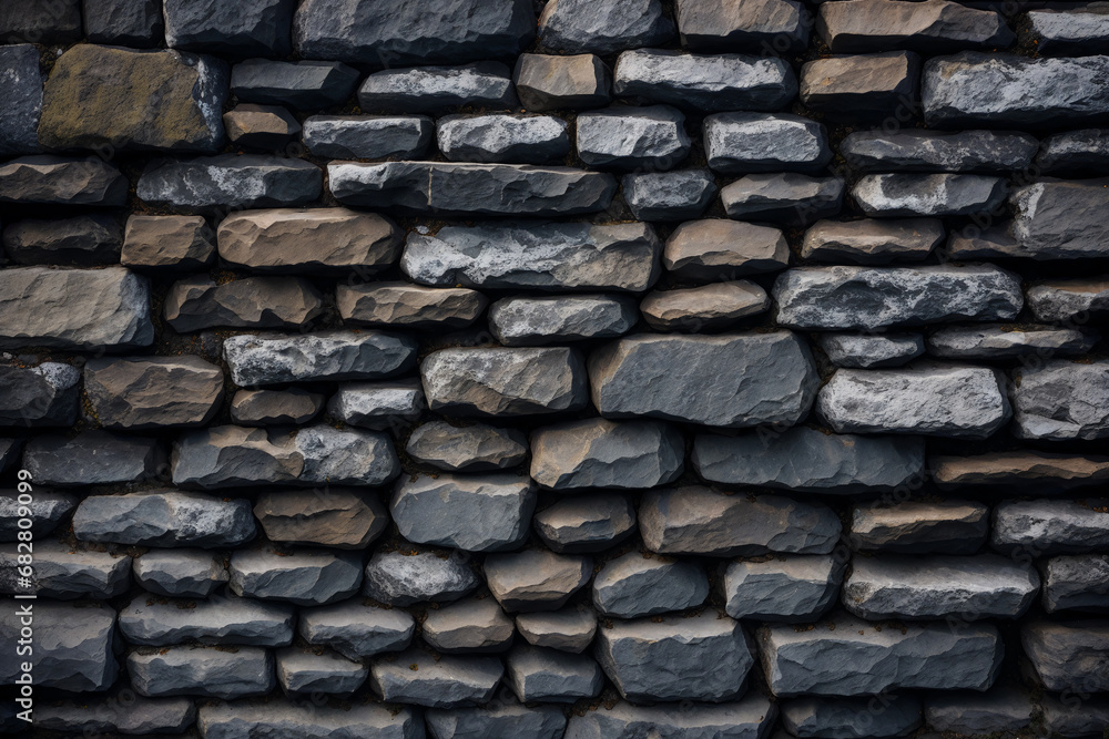 Fototapeta premium Background of stone wall texture. Close up of gray stone wall. Generative AI