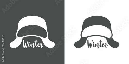 Silueta de sombrero de piel con orejeras estilo ruso con palabra en texto manuscrito winter