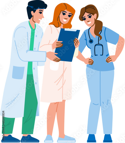 helth doctors and nurses in a hospital vector. femle womn, clic tretment, ptient medic helth doctors and nurses in a hospital character. people flat cartoon illustration photo