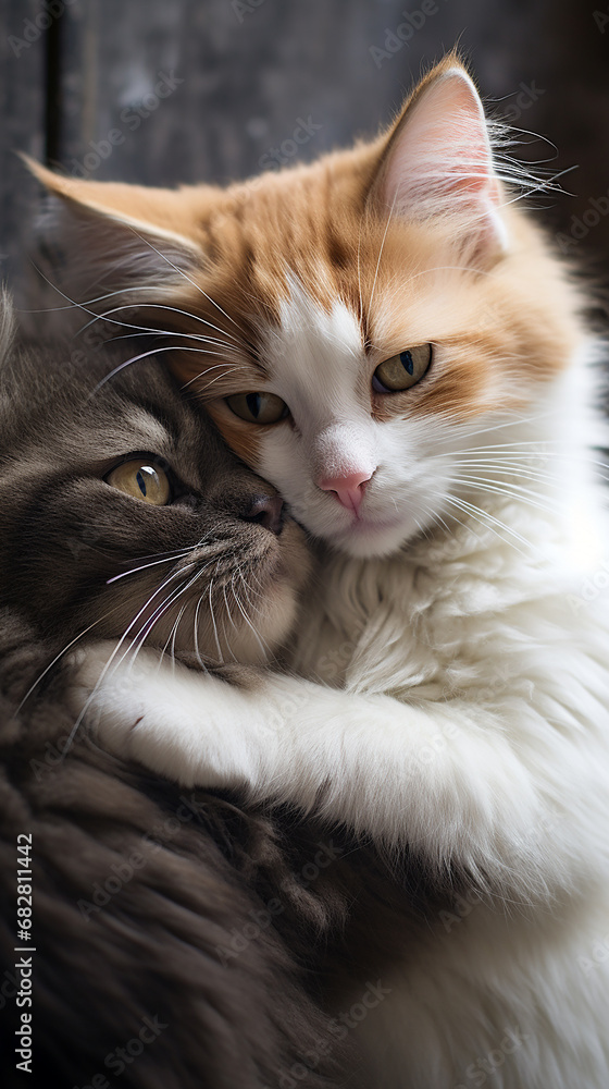 Emoção felina capturando o terno abraço de dois gatos fofos Emoção felina capturando o terno abraço de dois gatos fofos