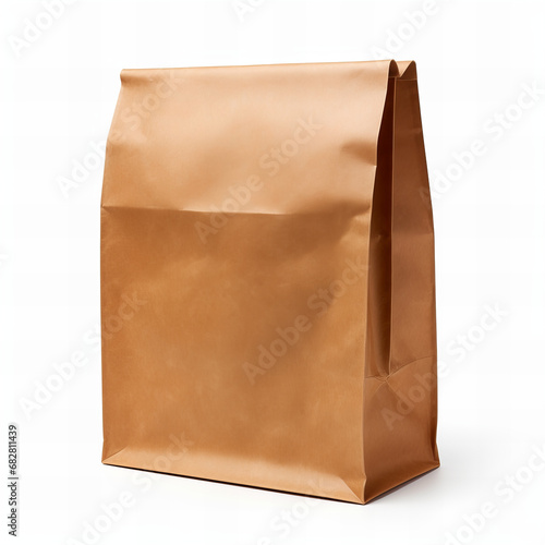 Brown paper lunch bag isolated on white background