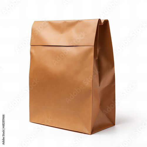 Brown paper lunch bag isolated on white background