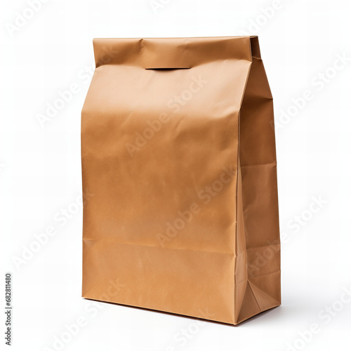 Brown paper lunch bag isolated on white background