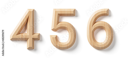 Fototapeta Naklejka Na Ścianę i Meble -  Letters and digits made of wood. 3d illustration of wooden alphabet isolated on white background