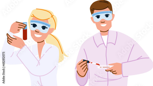 medicine hematologist blood vector. hematology tube, sample lab, test analysis medicine hematologist blood character. people flat cartoon illustration