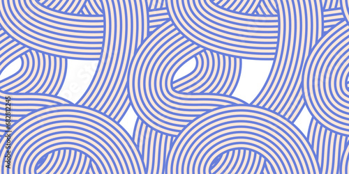 Noodle ramen seamless pattern. Repeated background with blue bold waves lines.