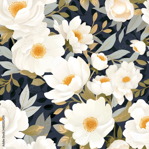 Elegant White and Grey Floral Seamless Pattern Design  