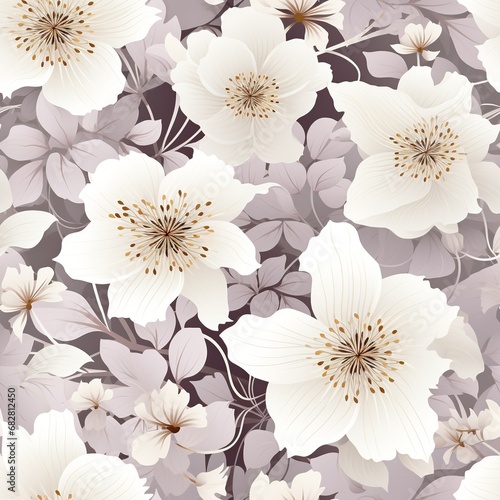 Elegant White and Grey Floral Seamless Pattern Design