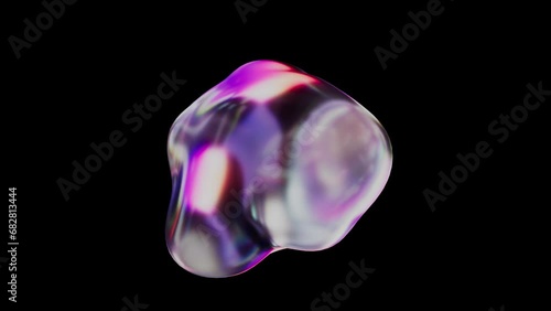 Droplet of liquid with a holographic surface. Abstract background in purple and red colors. Seamless vj loop. Dynamically moving abstract form.